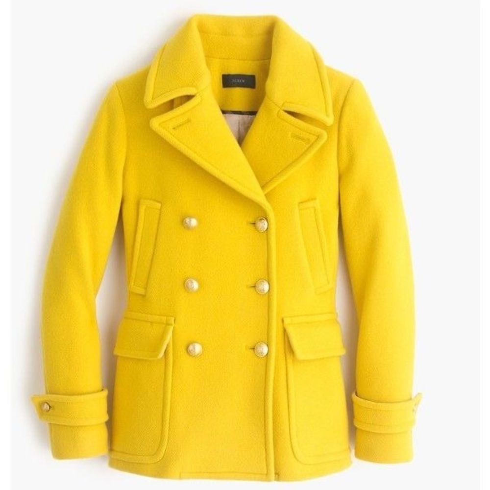 J.Crew Women’s Stadium Cloth Majesty by Nello Gori Gold Buttons Yellow Pea Coat